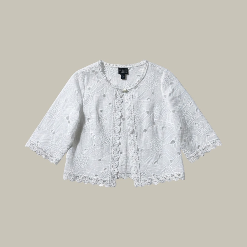 Rabbit Rabbit Rabbit Designs White Eyelet Cotton Lace Trim Crop Top Small